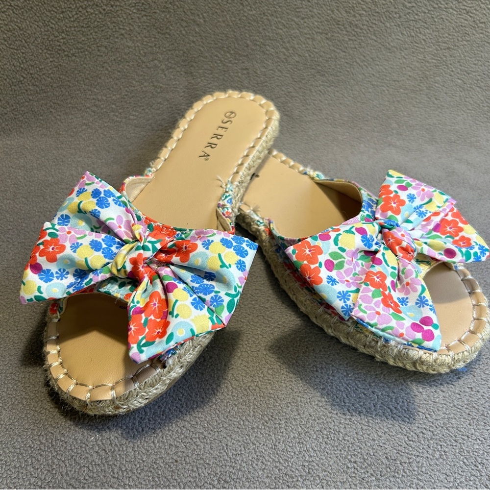 Serra Womens Sandals Size 7 Colorful Bow Flats Slip On Multi-Color Open Toe
